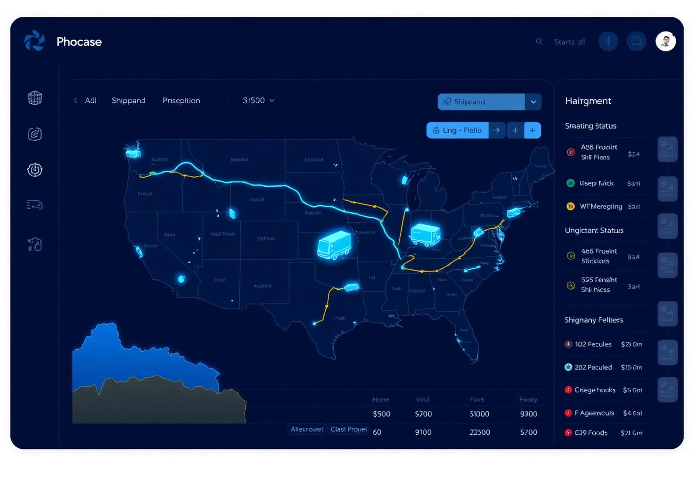 Live route monitor showing trucks across the United States